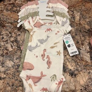 Carter's Sea Creature Print Bodysuit - Pink and Green 5 pack